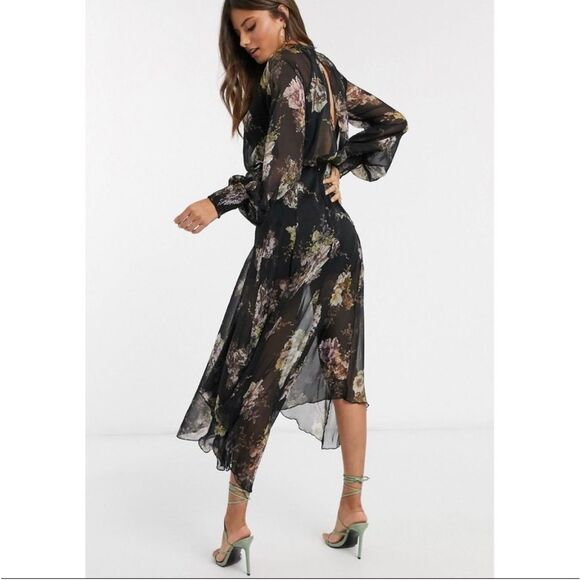 ASOS Drop Waist Floral Midi Fairy Goth Dress Size 6 - Picture 8 of 16